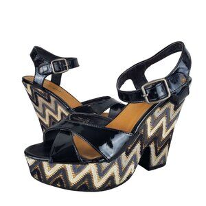 Madden Girl Boozter Chevron Crochet Lace Open Toe Platform Wedge Shoes‎ Size 7.5